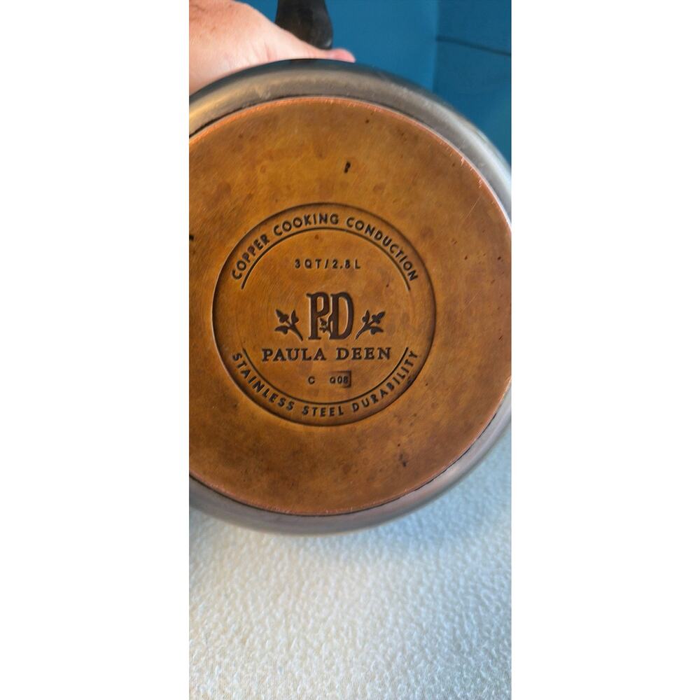 Paula Deen 3 Qt Stainless Steel Saucepan w Lid Copper Bottom Silver Long Handle - Picture 3 of 3